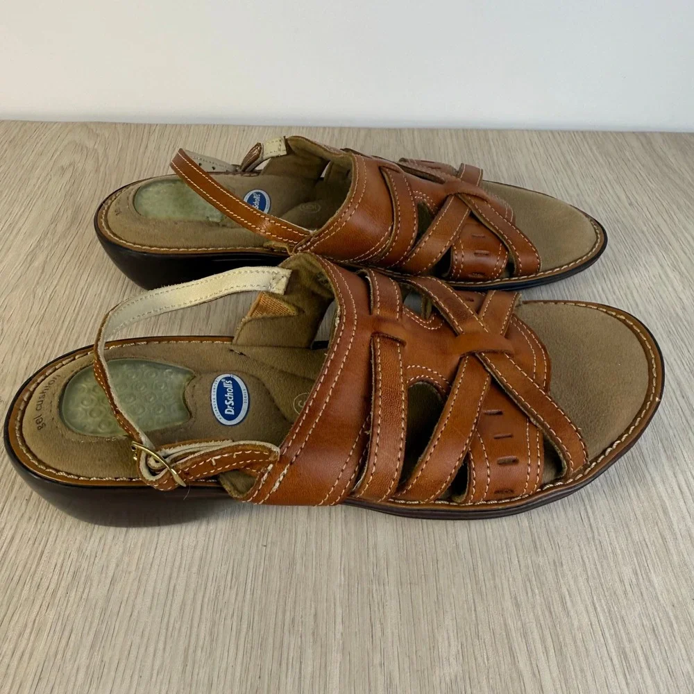 Dr. Scholls Advanced Comfort Tan Leather Slingback Wedge Sandals Womens 6